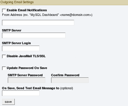 MySQL Enterprise Monitor: Outgoing email
            settings