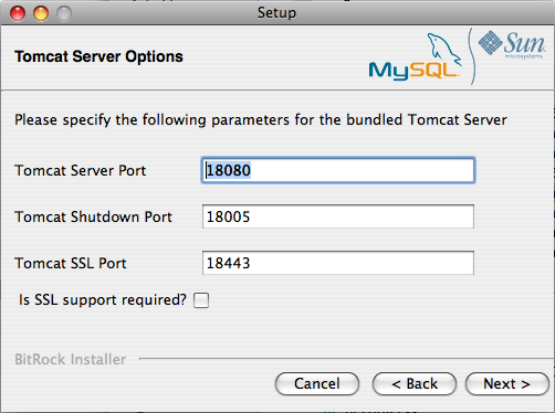 MySQL Enterprise Monitor: Installing
              Monitor on OS X: Tomcat Server Options