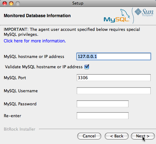 MySQL Enterprise Monitor: Installing
                  Agent on Mac OS X: Monitored Database
                  Information