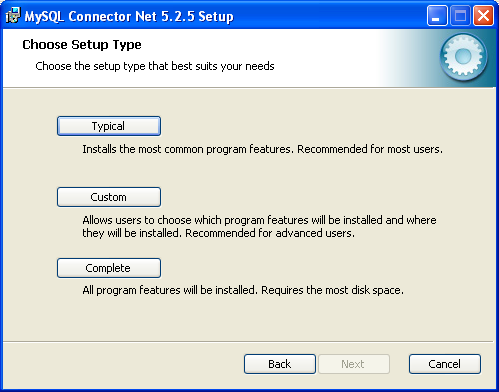 Connector/NET Windows Installer -
              Installation type 