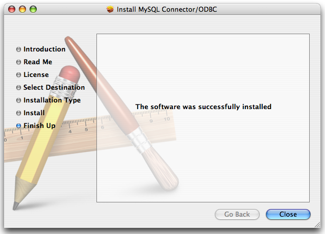 Connector/ODBC Mac OS X Installer -
              Installation complete