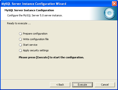 MySQL Server Instance Config Wizard:
          Confirmation